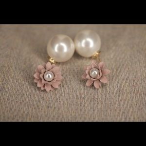 Pink Flower Pearl Earrings